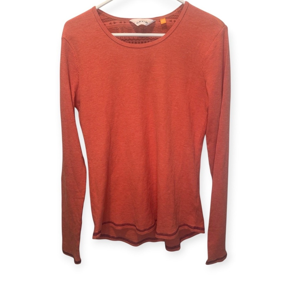 Orvis Womens Coral Waffle Knit Long Sleeve Crew Neck High Low Top S NEW